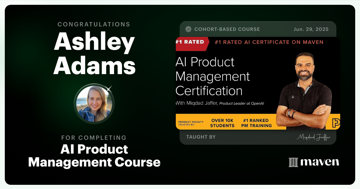 Certificate of Completion for AI Product Management Course