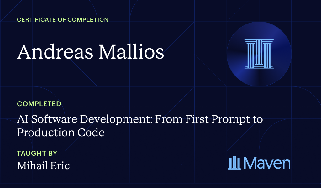 Certificate for AI Software Development: From First Prompt to Production Code