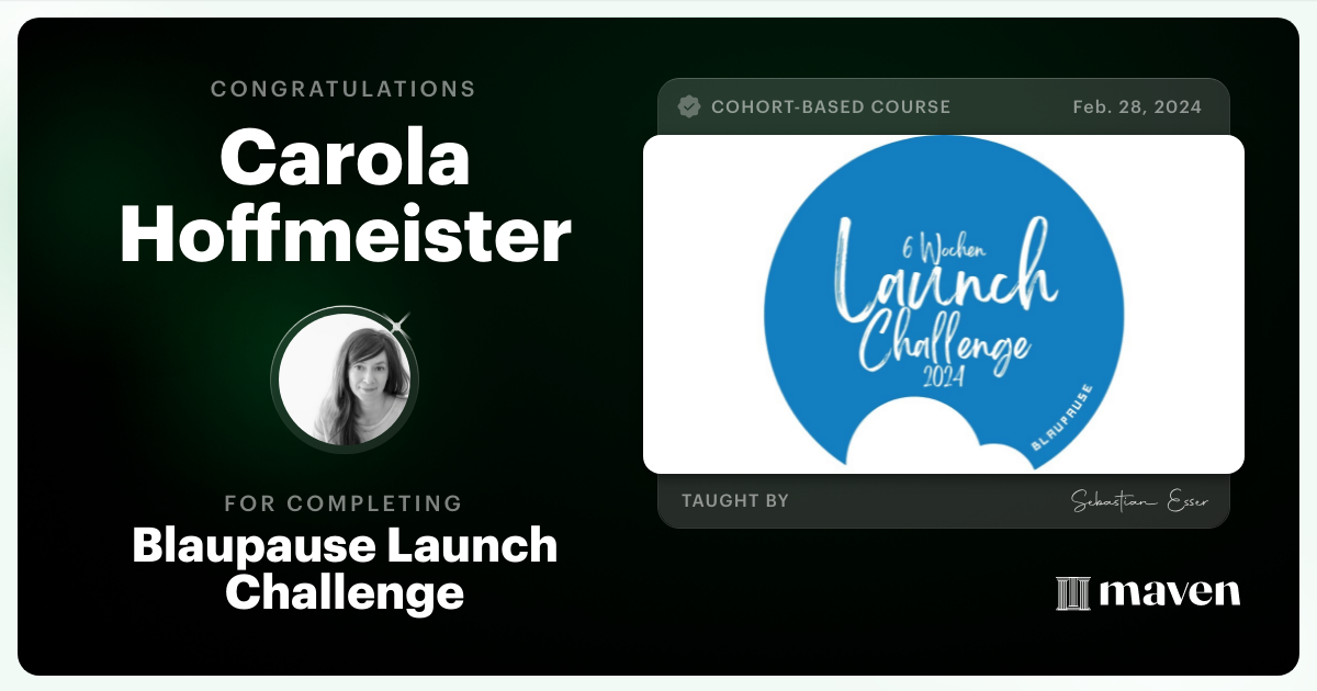 Certificate of Completion for Blaupause Launch Challenge