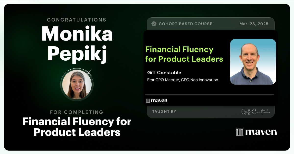 Certificate of Completion for Financial Fluency for Product Leaders