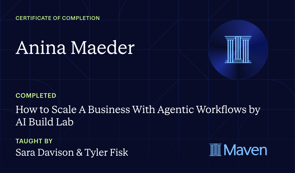 Certificate for Build The AI Agent Workforce That Scales Companies: Own & Run Your Own Agent Org
