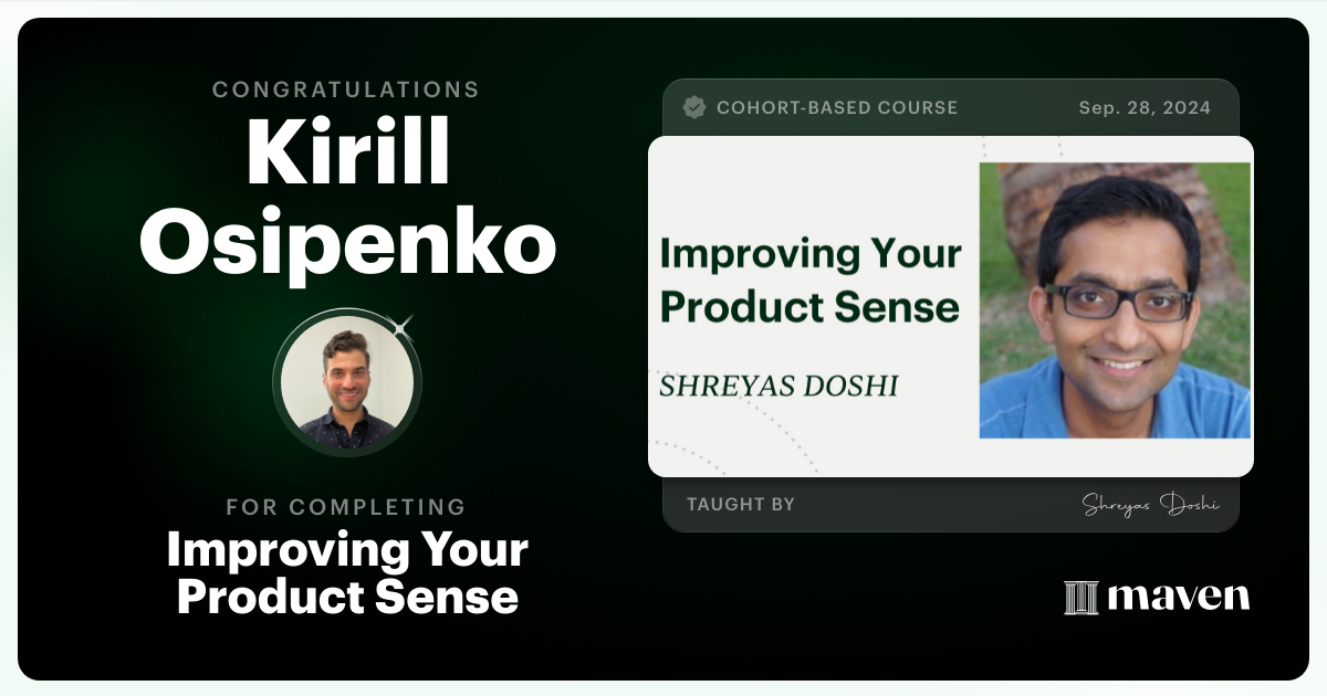 Certificate of Completion for World-class Product Sense in Practice