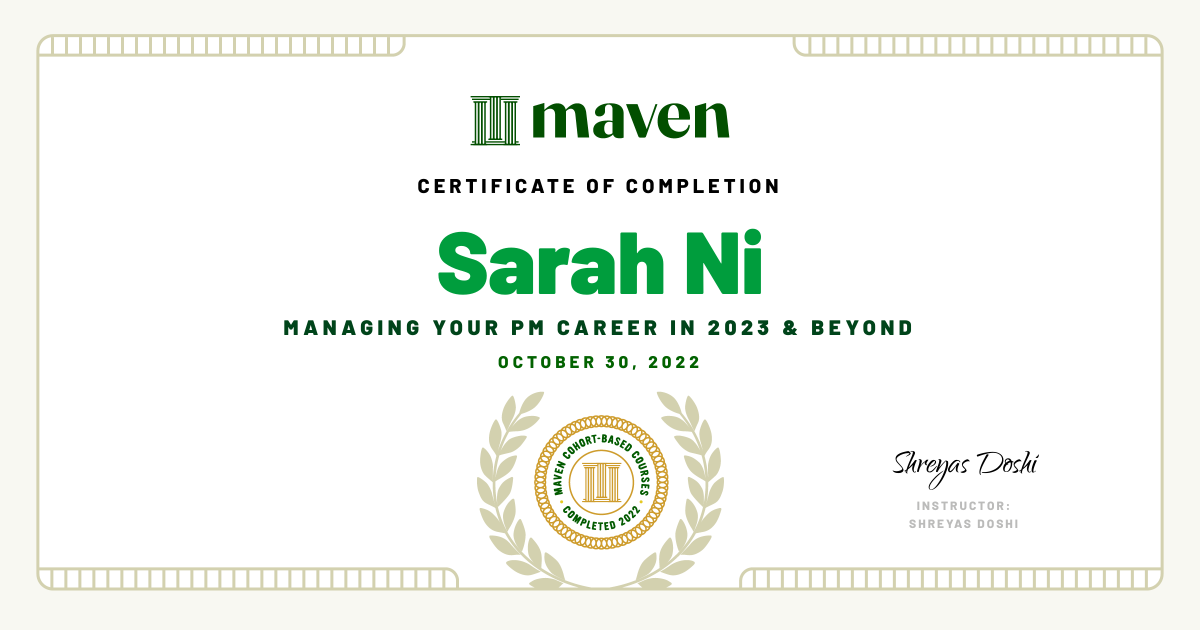 Certificate of Completion for Managing your PM Career in 2025 and beyond