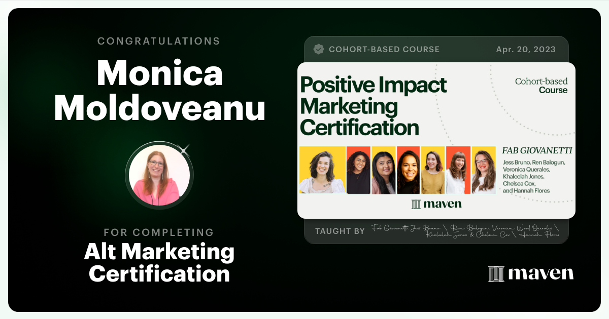 Certificate of Completion for Positive Impact Marketing Certification