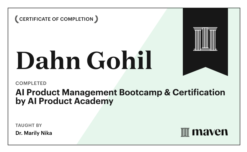 Certificate for AI Product Management Bootcamp & Certification by AI Product Academy