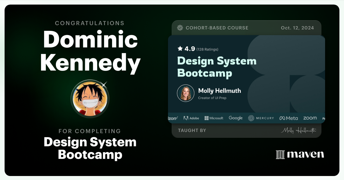 Certificate of Completion for Design System Bootcamp