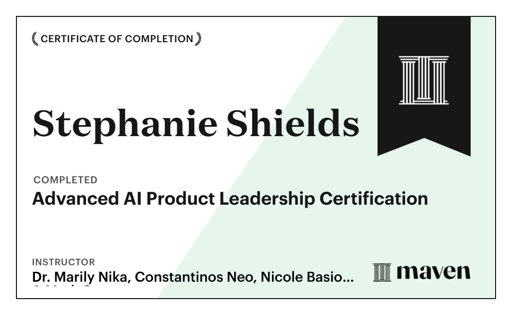 Certificate for Advanced AI Product Leadership Certification