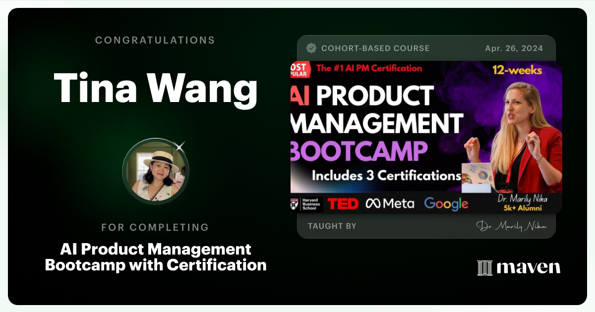 Certificate of Completion for AI Product Management Bootcamp & Certification by AI Product Academy