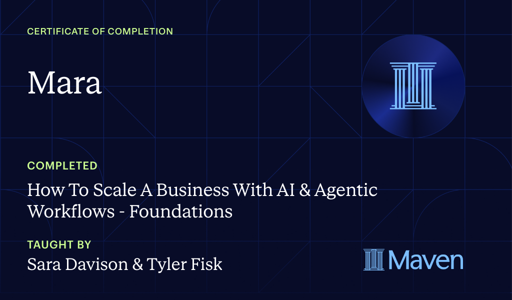 Certificate for Build The AI Agent Workforce That Scales Companies: Own & Run Your Own Agent Org
