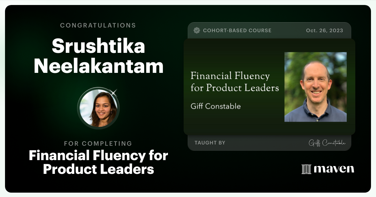 Certificate of Completion for Financial Fluency for Product Leaders