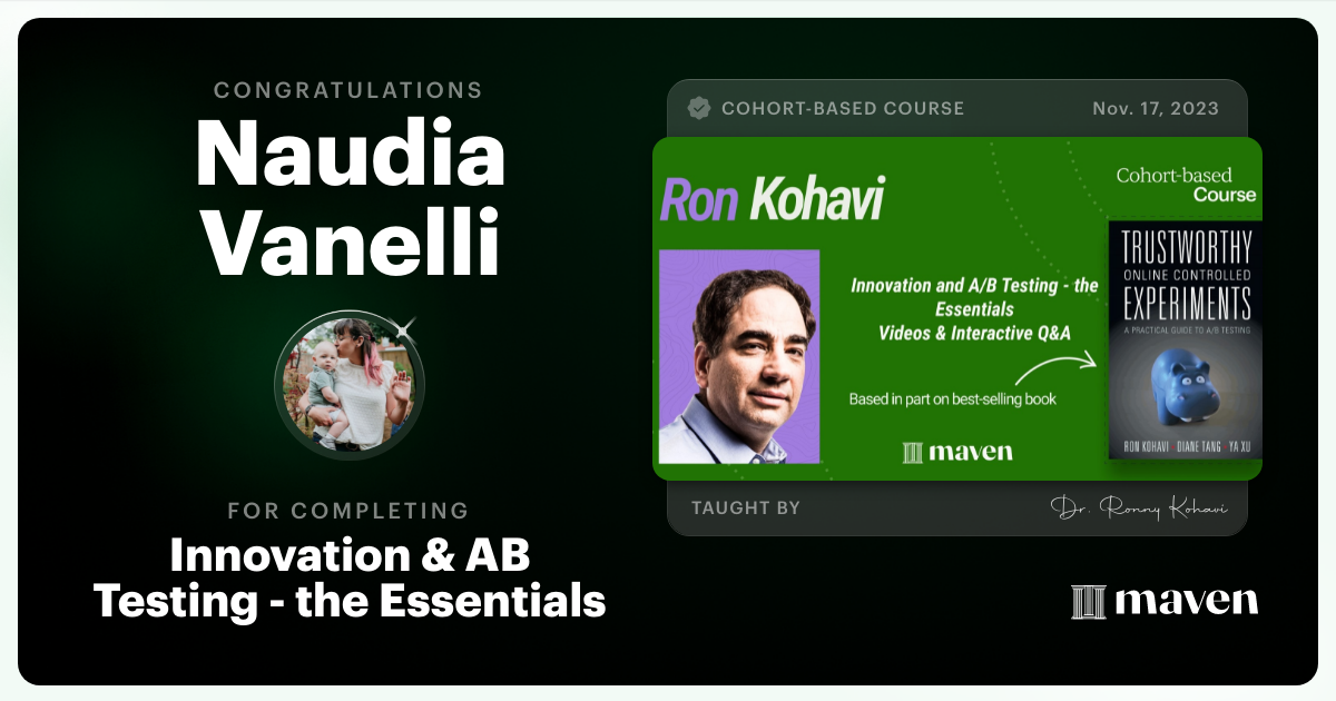 Certificate of Completion for Innovation & AB Testing - the Essentials