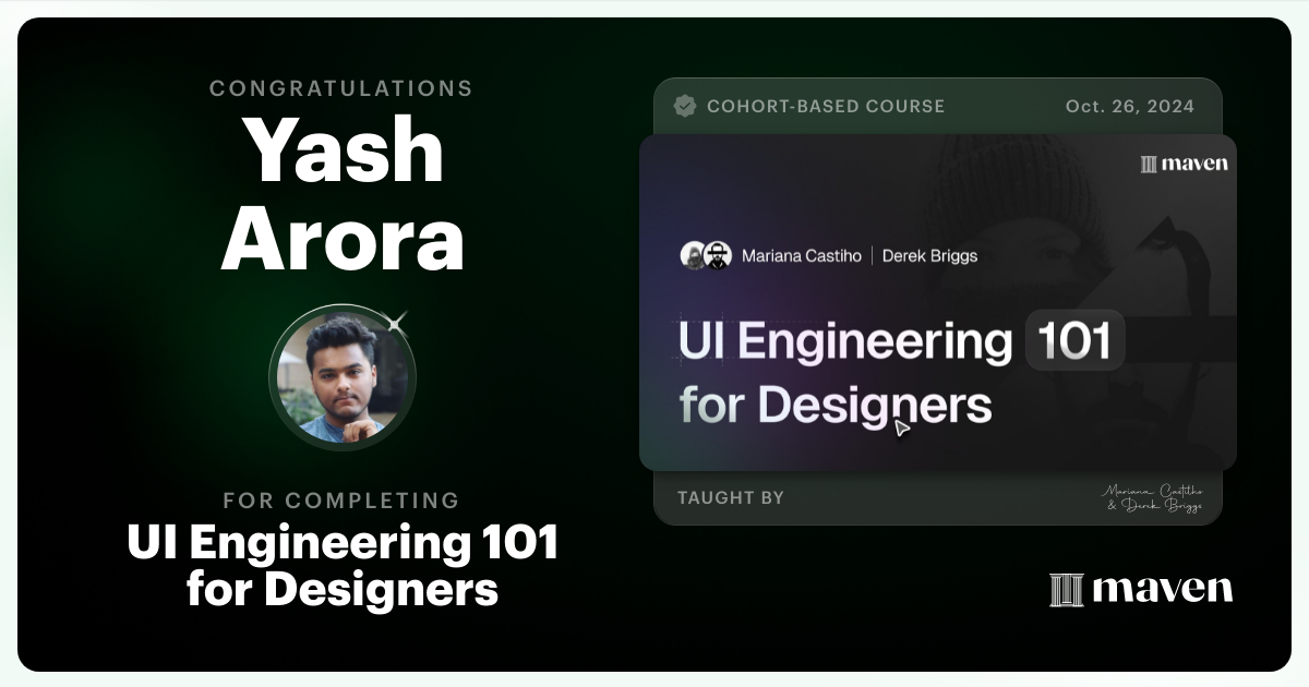 Certificate of Completion for UI Engineering 101 for Designers