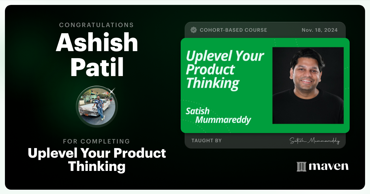 Certificate of Completion for Uplevel Your Product Thinking