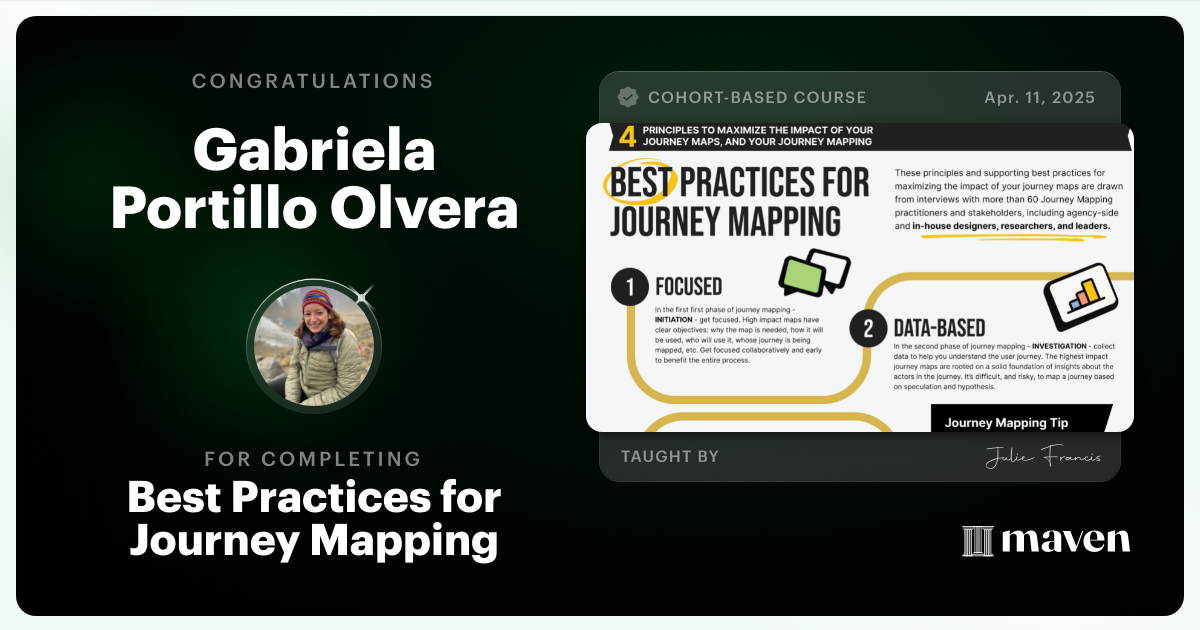 Certificate of Completion for Best Practices for Journey Mapping