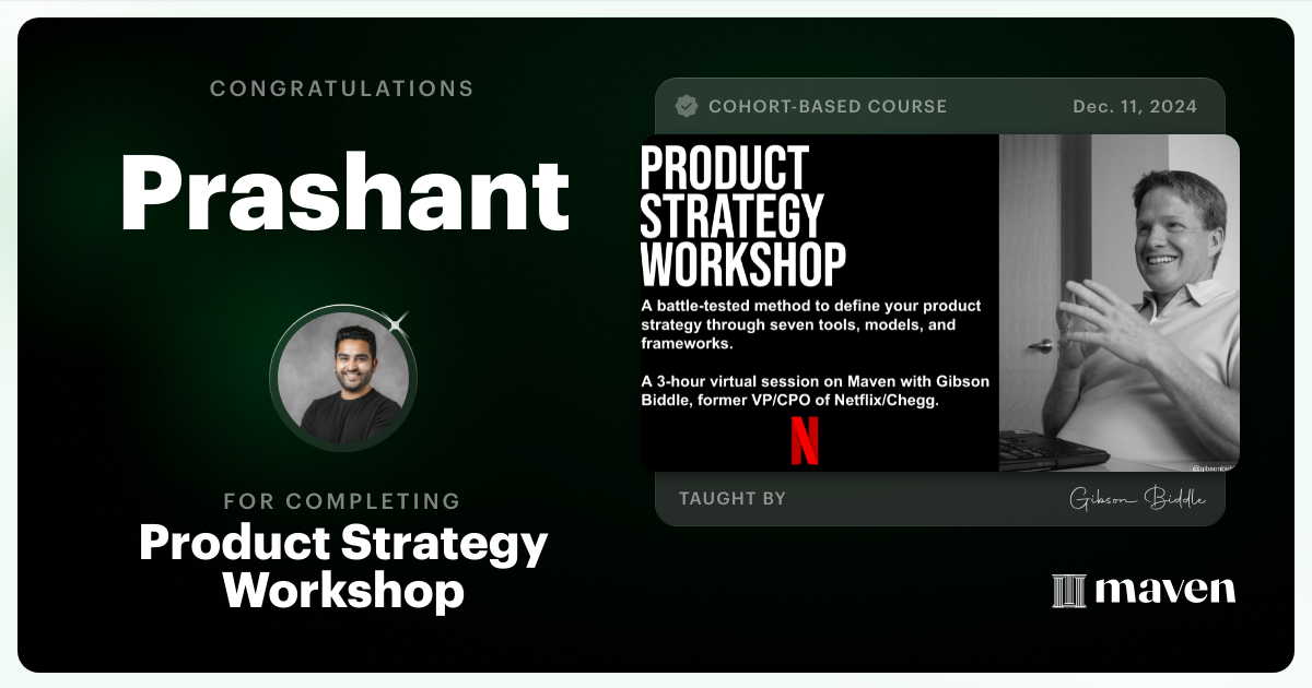 Certificate of Completion for Product Strategy Workshop