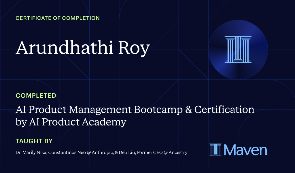 Certificate for AI Product Management Bootcamp & Certification by AI Product Academy
