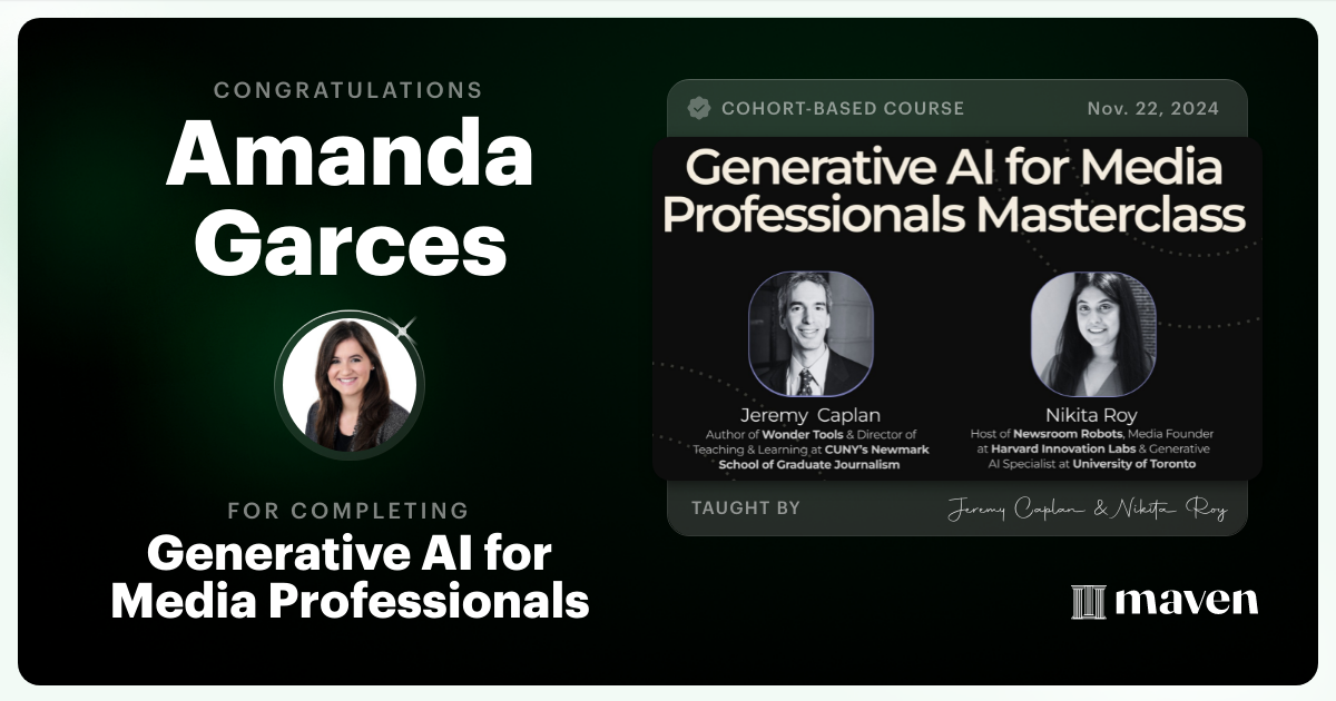 Certificate of Completion for Generative AI for Media Professionals