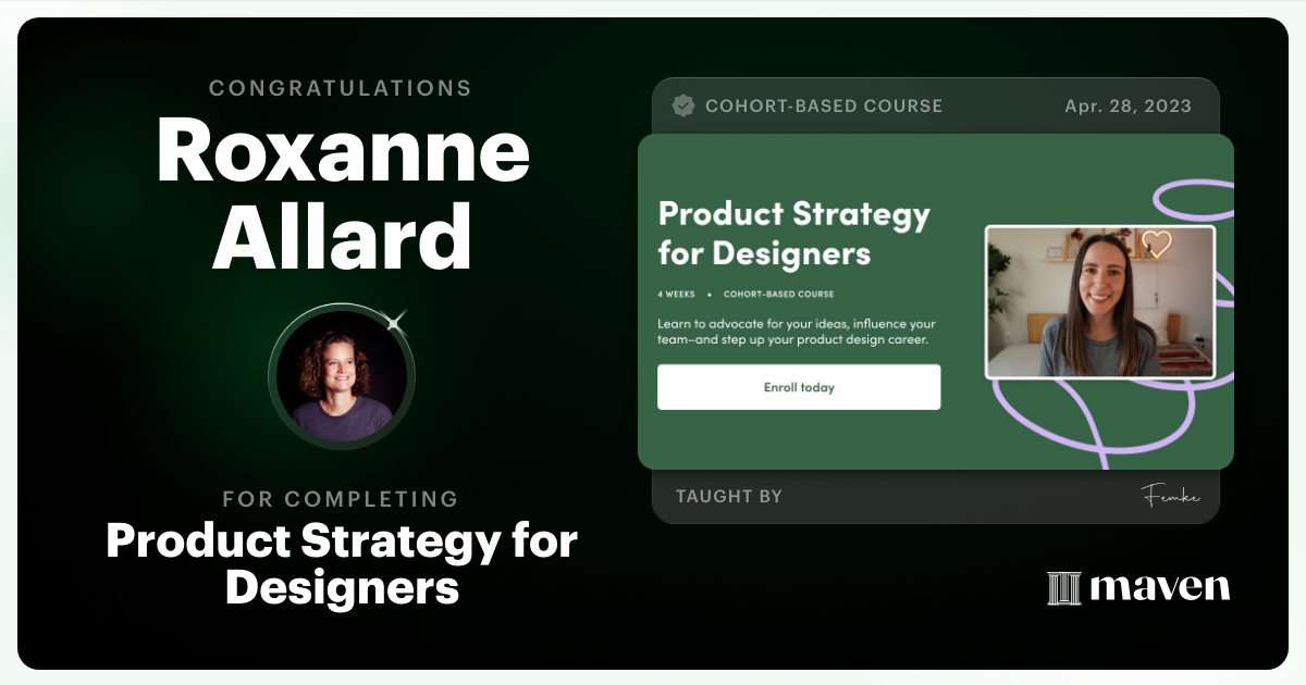 Certificate of Completion for Product Strategy for Designers