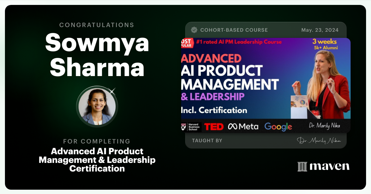 Certificate of Completion for Advanced AI Product Leadership Certification