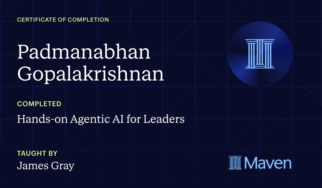 Certificate for Hands-on Agentic AI for Leaders