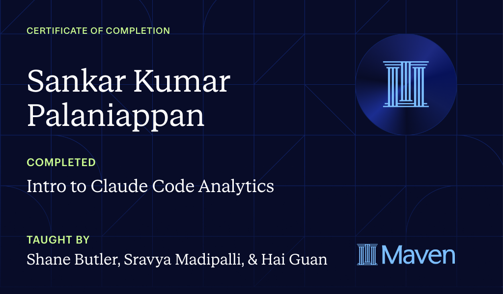Certificate for Intro to Agentic Analytics in Claude Code