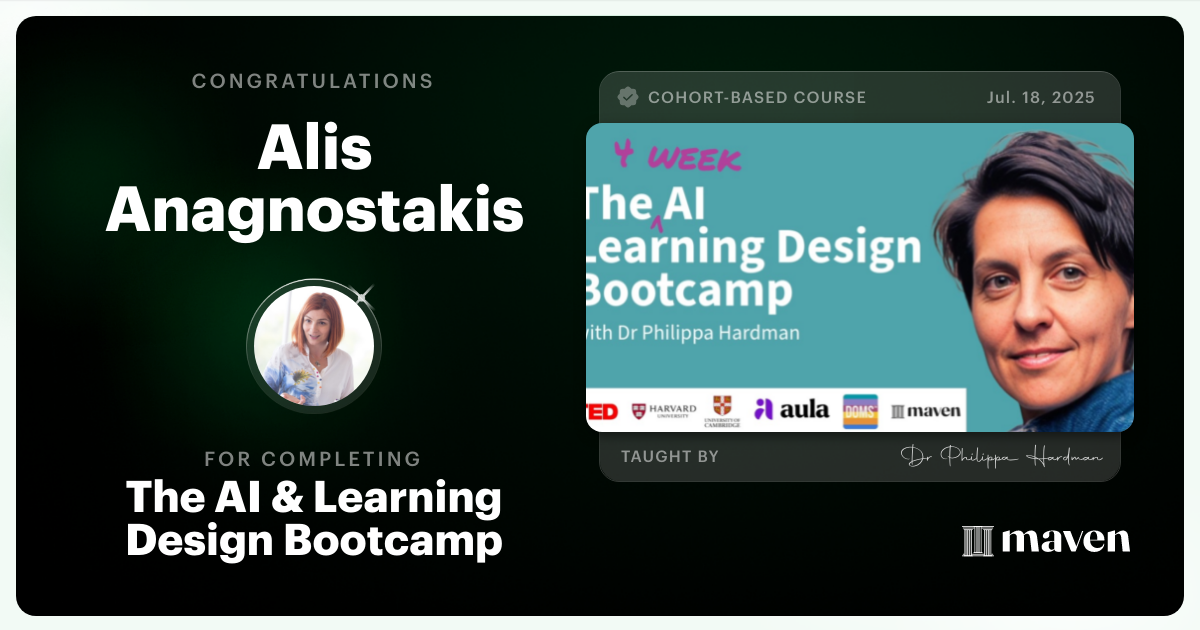 Certificate of Completion for The AI Bootcamp for L&D