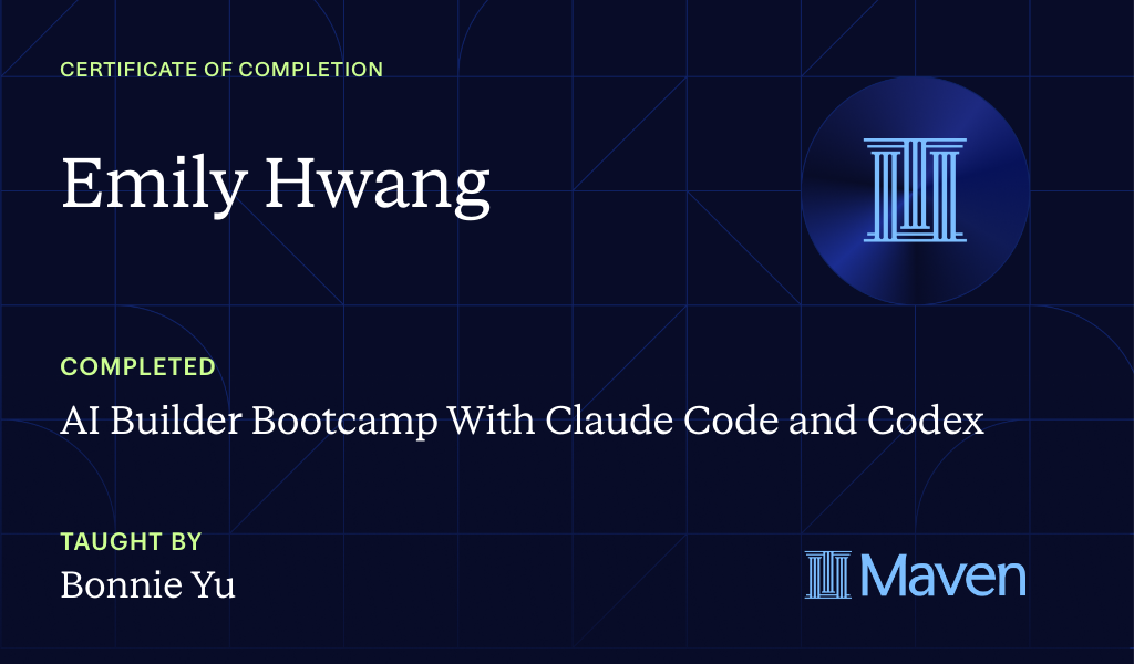 Certificate for AI Builder Bootcamp With Claude Code and Codex