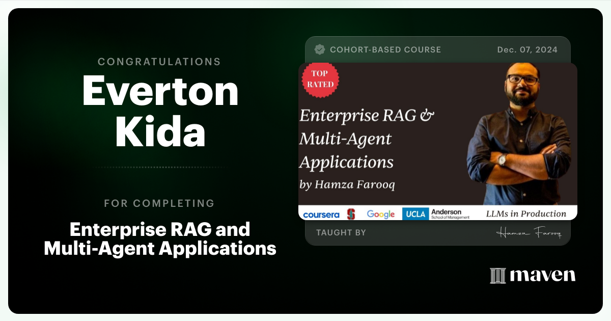 Certificate of Completion for Agent Engineering Bootcamp: Developers Edition