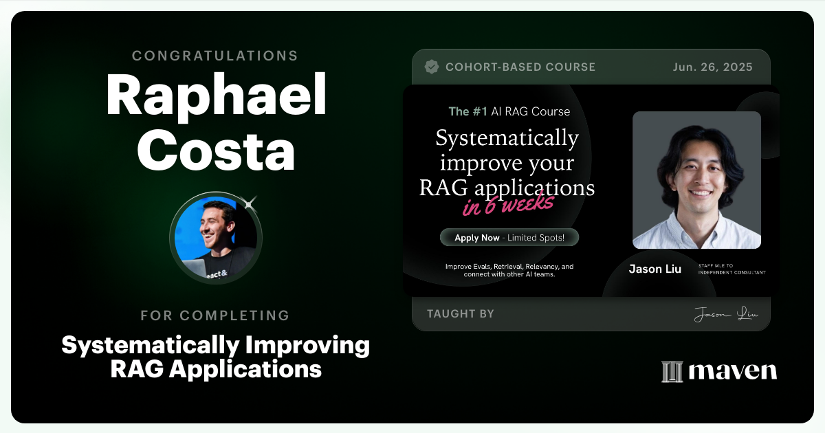 Certificate of Completion for Systematically Improving RAG Applications