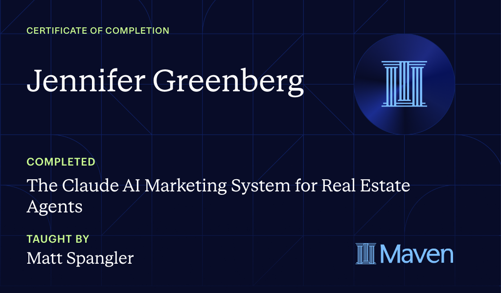Certificate for The Claude AI Marketing System for Real Estate Agents