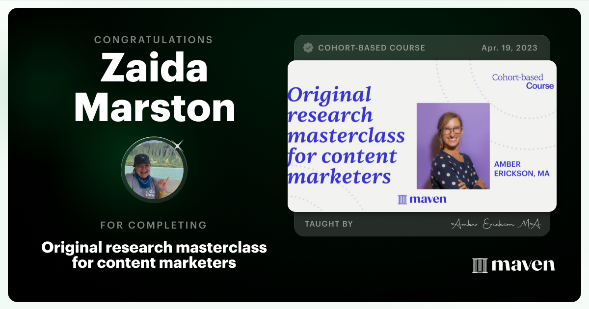 Certificate of Completion for Original Research Masterclass for Content Marketers