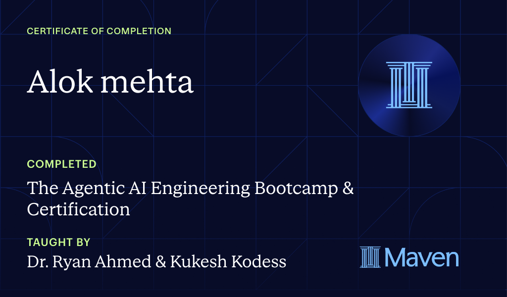 Certificate for The Agentic AI Engineering Bootcamp & Certification