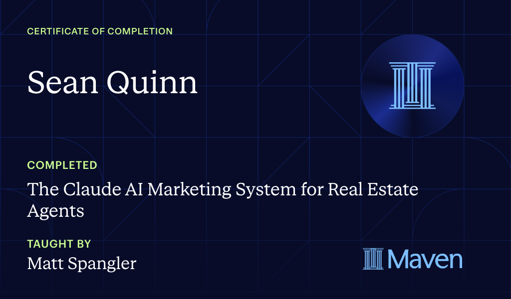 Certificate for The Claude AI Marketing System for Real Estate Agents