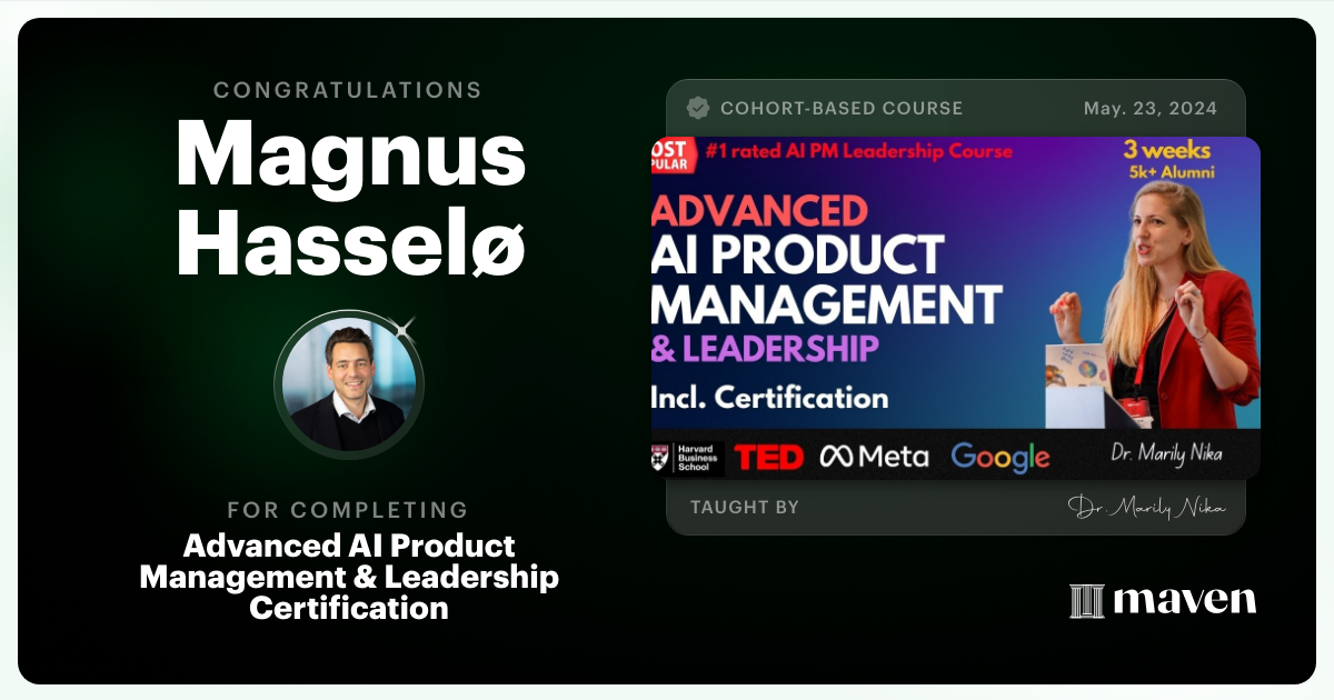 Certificate of Completion for Advanced AI Product Leadership Certification