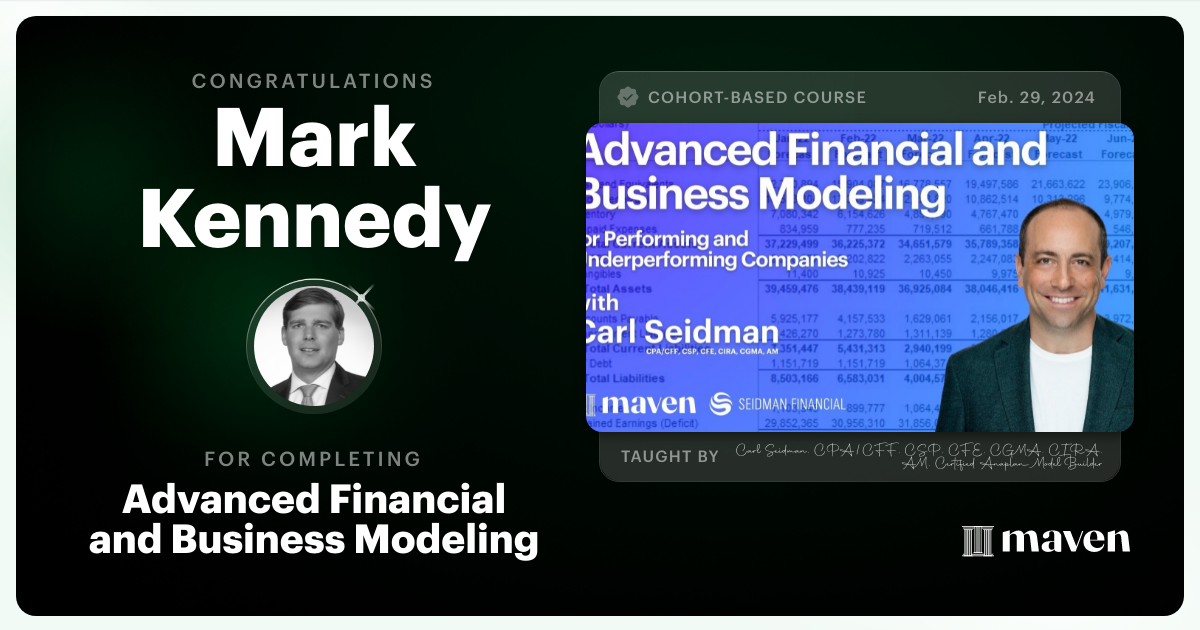 Certificate of Completion for Advanced Financial and Business Modeling for Growth, Turnaround, and Recovery