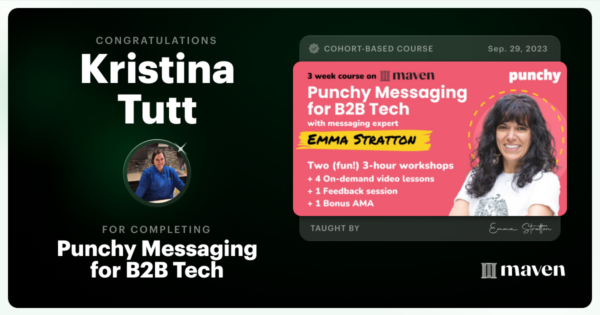 Certificate of Completion for Punchy Messaging for B2B Tech Marketing
