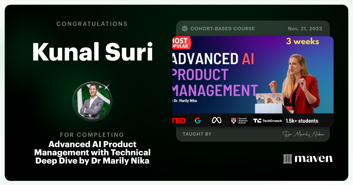 Certificate of Completion for Advanced AI Product Leadership Certification