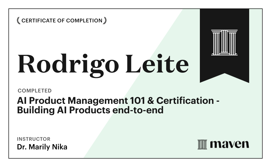 Certificate for AI Product Management 101 & Certification - Building AI Products end-to-end
