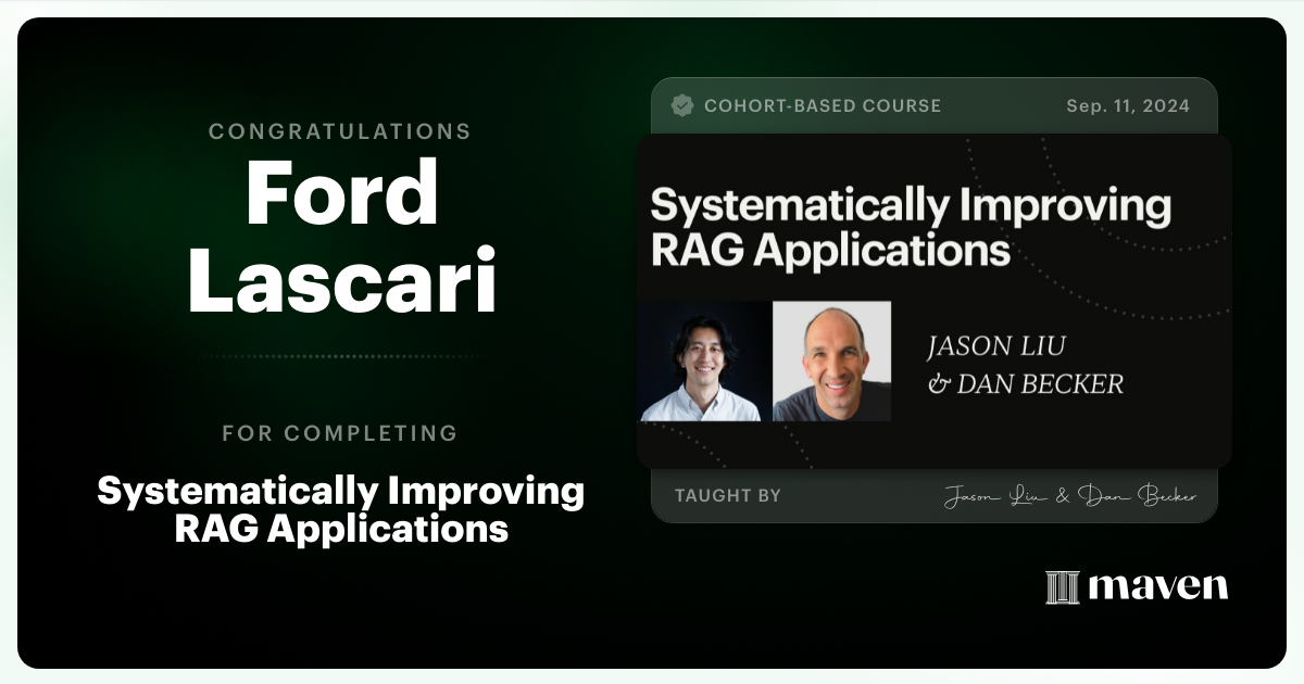 Certificate of Completion for Systematically Improving RAG Applications