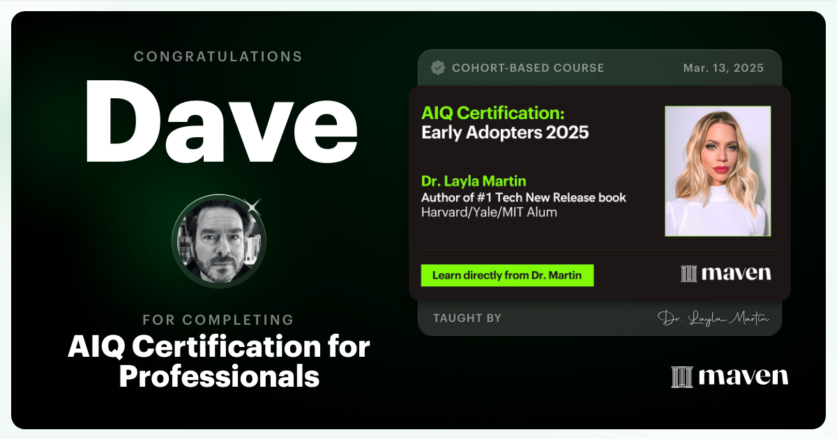 Certificate of Completion for AIQ Intelligence Dojo 1: Analytical Partnership & Certification by AIQ Ninja