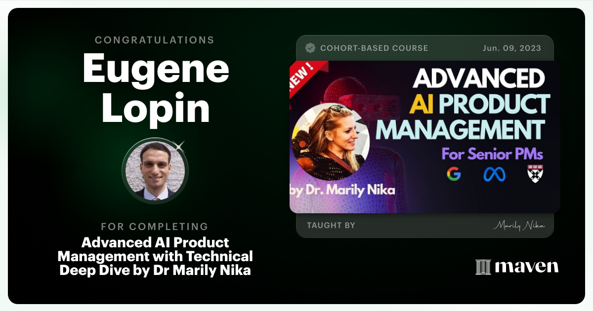 Certificate of Completion for Advanced AI Product Leadership Certification