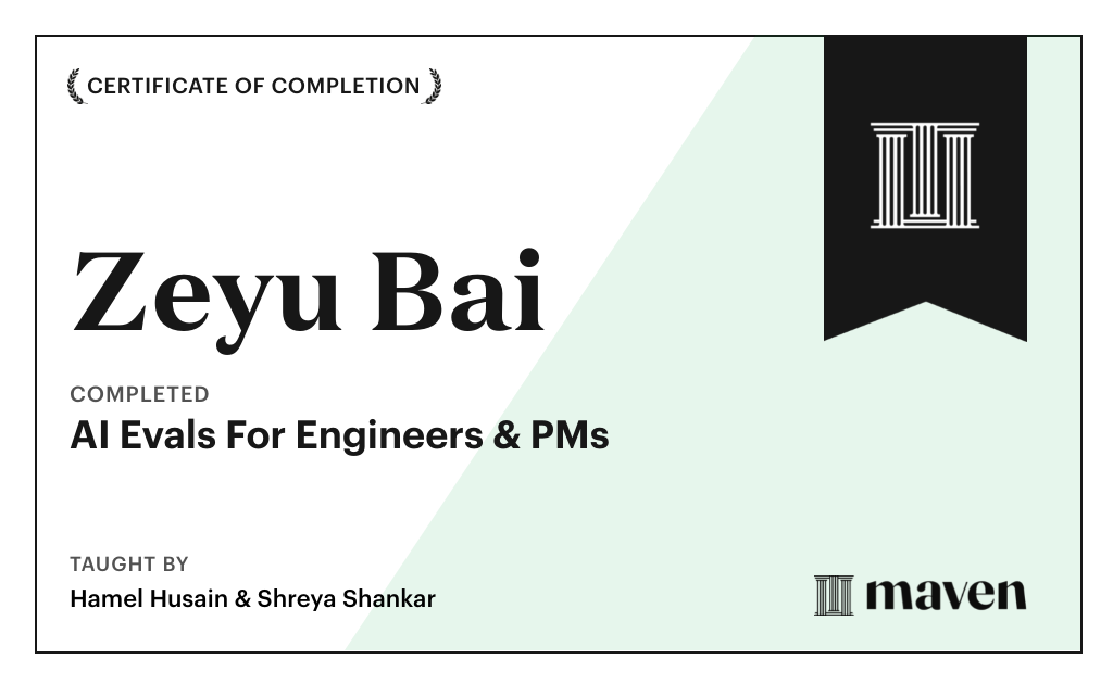 Certificate for AI Evals For Engineers & PMs