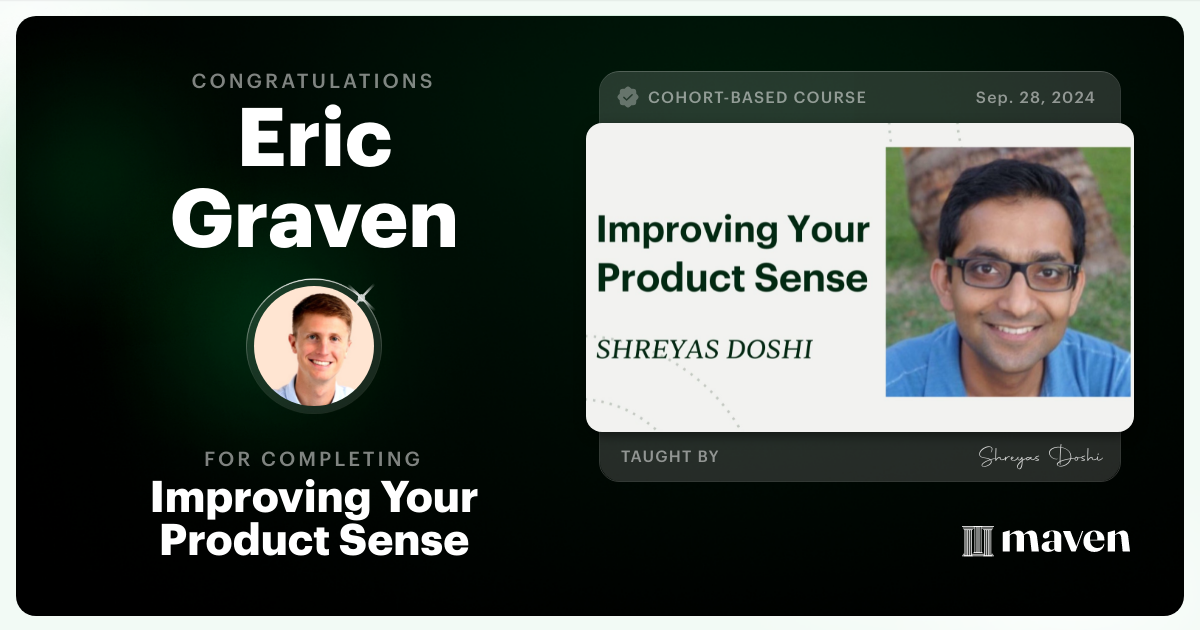 Certificate of Completion for World-class Product Sense in Practice