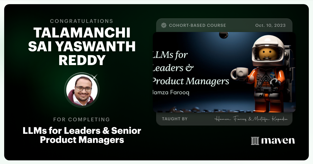 Certificate of Completion for LLMs for Leaders & Senior Product Managers