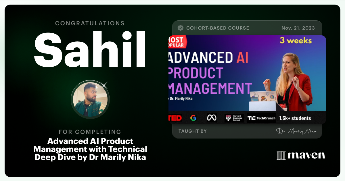 Certificate of Completion for Advanced AI Product Leadership Certification