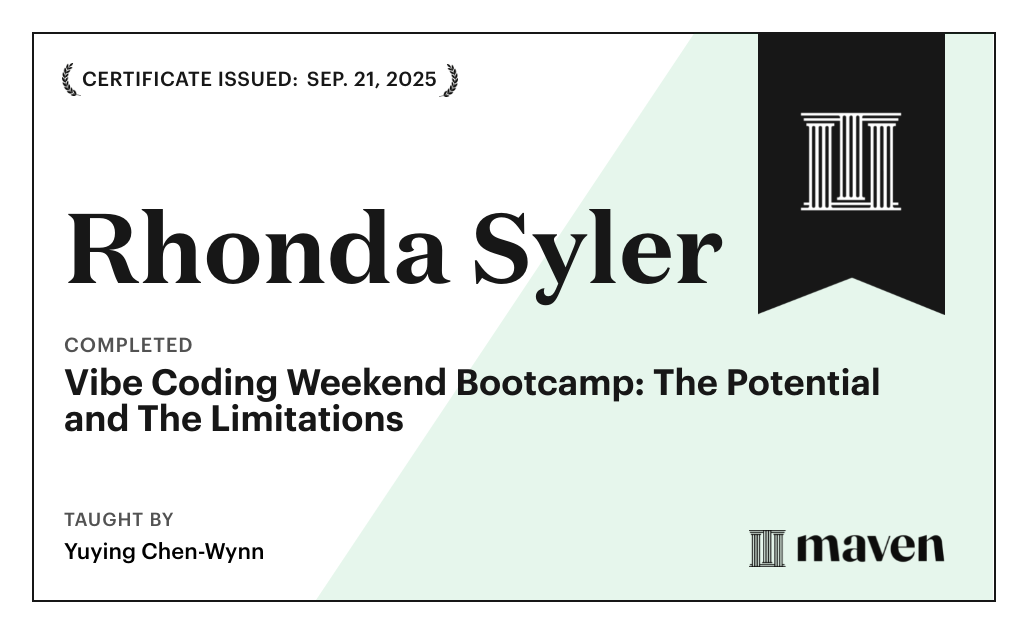 Certificate for Vibe Coding Weekend Bootcamp: The Potential and The Limitations