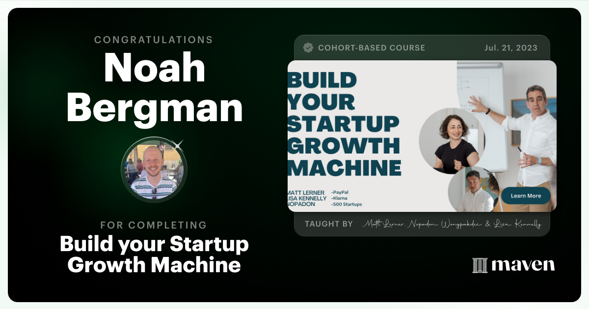 Certificate of Completion for Build your Startup Growth Machine