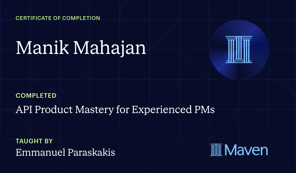Certificate for API Product Mastery for Experienced PMs
