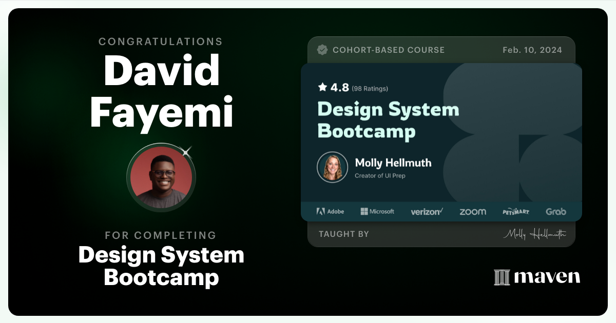 Certificate of Completion for Design System Bootcamp
