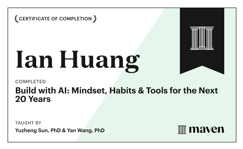 Certificate for Build with AI: Mindset, Habits & Tools for the Next 20 Years